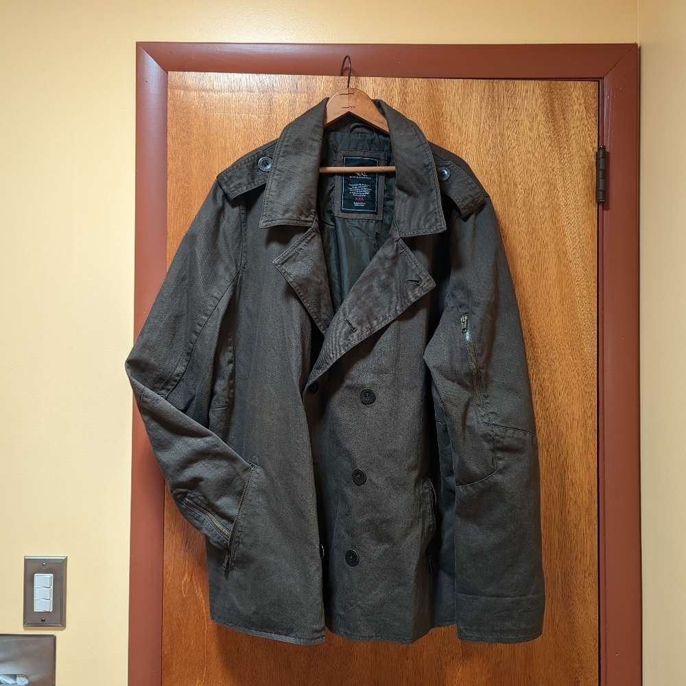 Rock&Republic green cotton double breasted/lined peacoat jacket young men's XXL